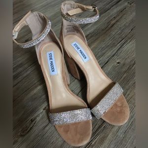 Steven Madden ankle strap suede shiny crystal heel size 6.5